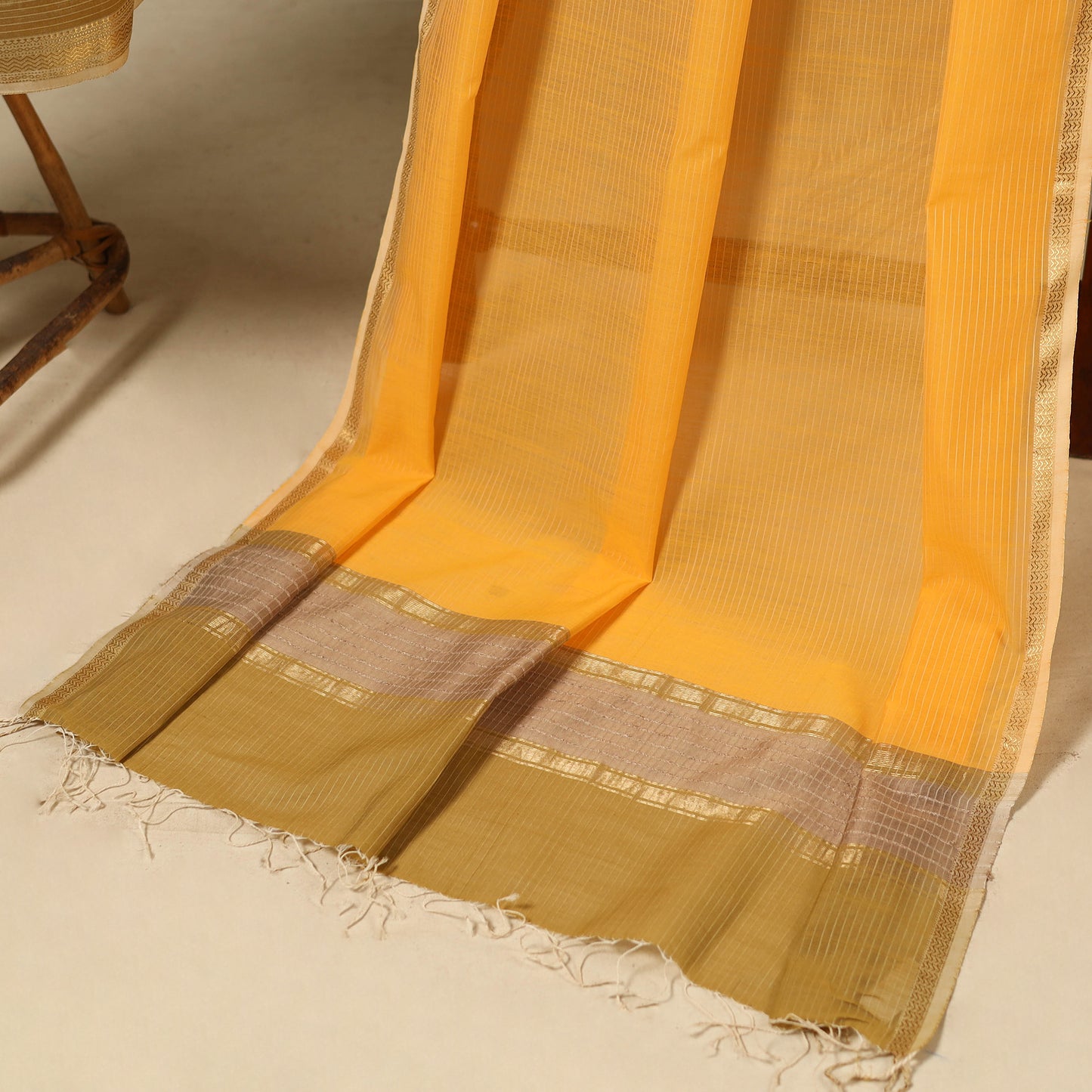 Yellow 2pc Handloom Silk Cotton Maheshwari Dress Material