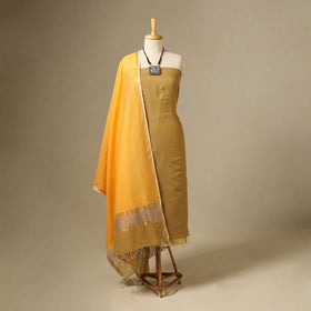 Yellow 2pc Handloom Silk Cotton Maheshwari Dress Material