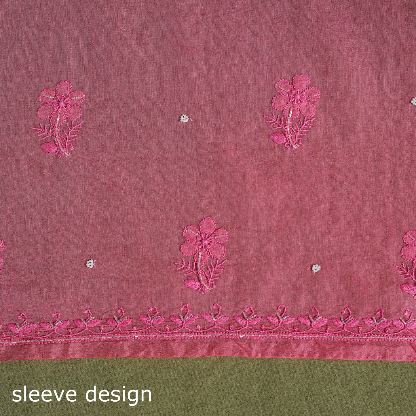 Pink Hand Embroidery 2pc Mul Chanderi Chikankari Dress Material