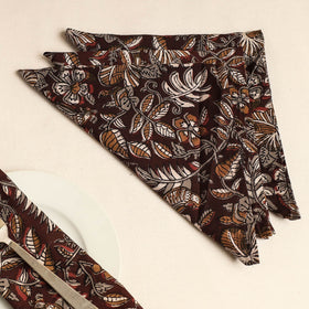 Set of 4 - Maroon Bagru Block Printed Cotton Table Napkins
