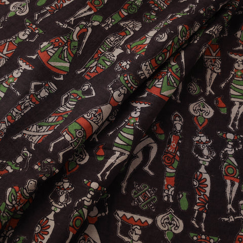 Black - Kalamkari Printed Cotton Fabric 06