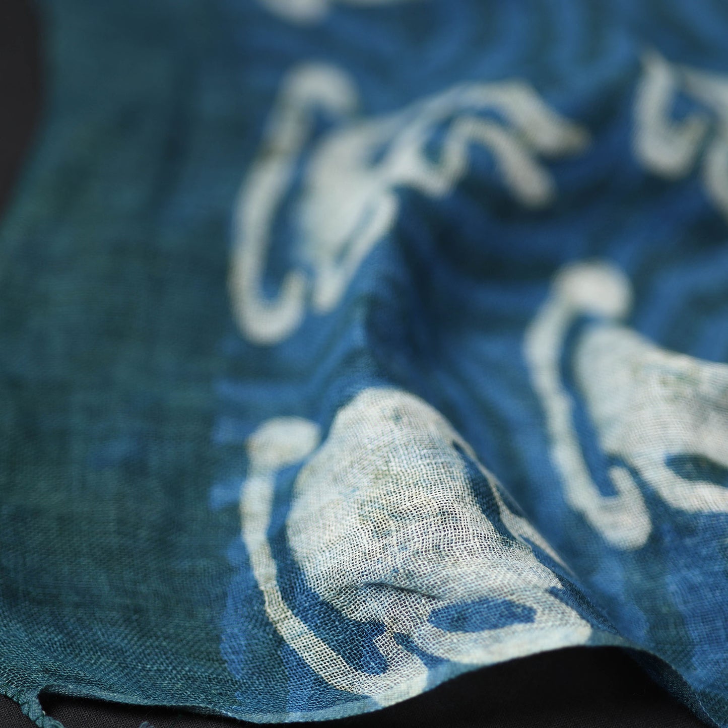 Blue - Bindaas Block Printed Natural Dyed Linen Handloom Stole 08