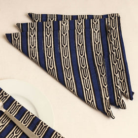Set of 4 - Blue Bagru Block Printed Cotton Table Napkins