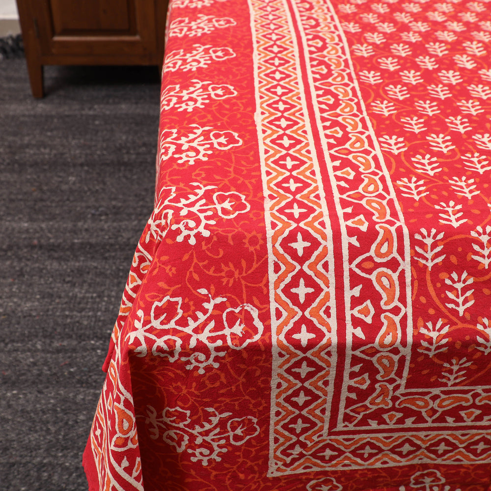 Red - Pure Cotton Double Bagru Print Bed Cover Set 05