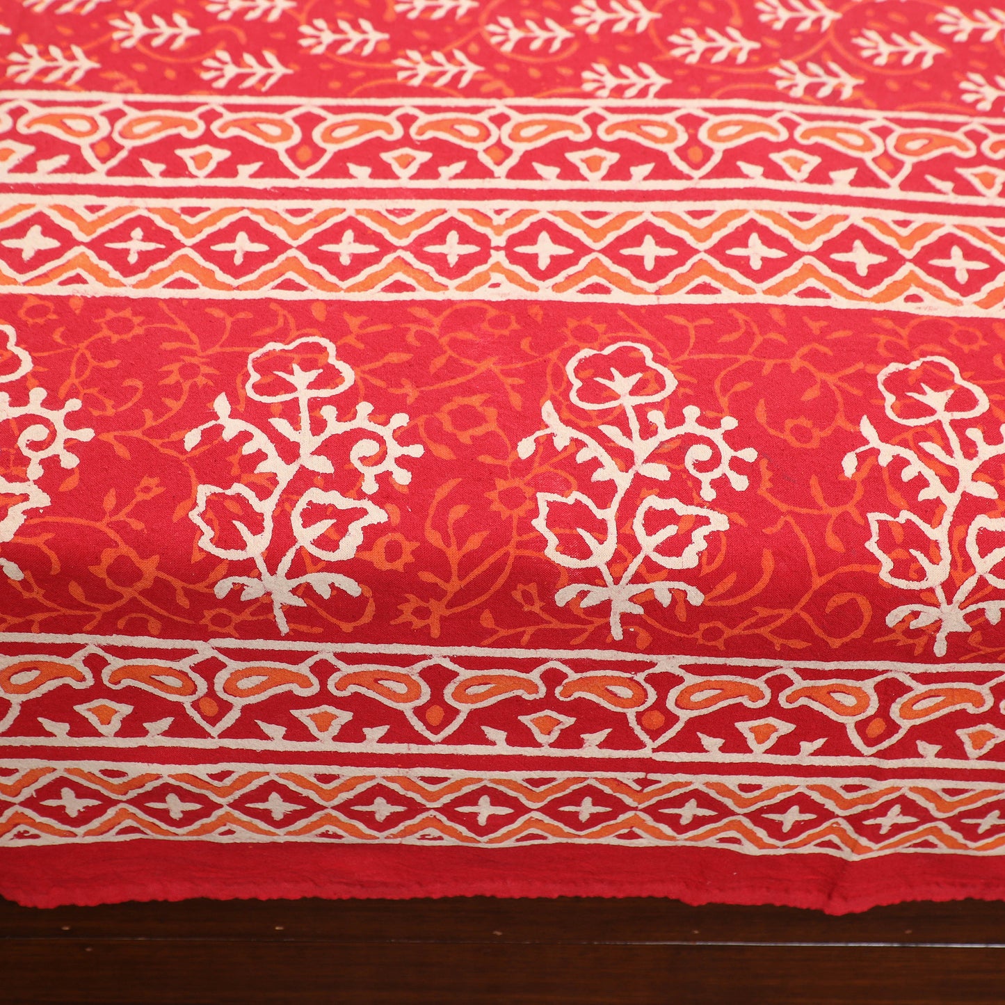 Red - Pure Cotton Double Bagru Print Bed Cover Set 05