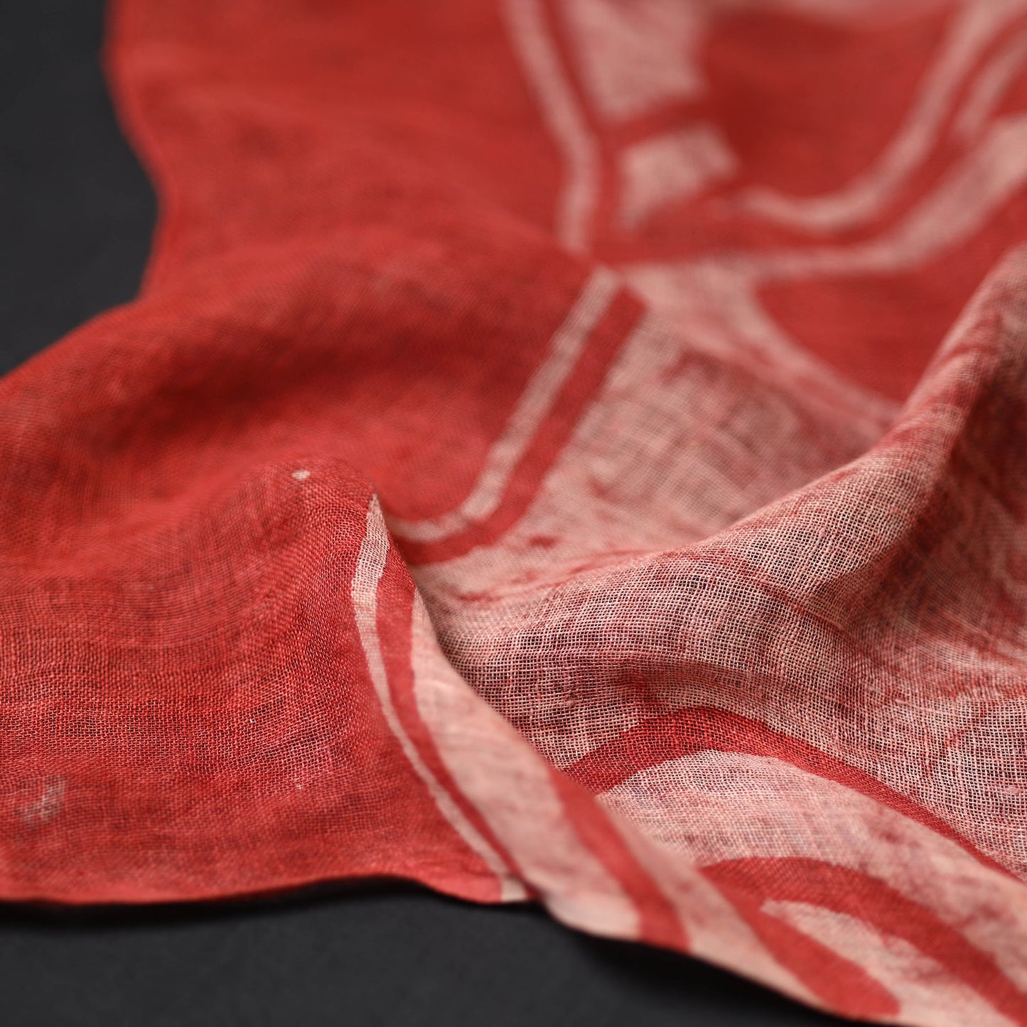 Red - Bindaas Block Printed Natural Dyed Linen Handloom Stole 05