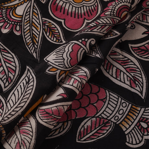 Black - Kalamkari Printed Cotton Fabric 02