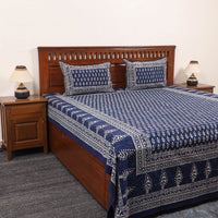 Pure Cotton Double Indigo Bagru Print Bed Cover Set 08