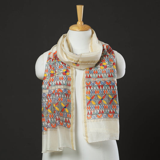 Multicolor - Madhubani Handpainted Chanderi Silk Handloom Stole