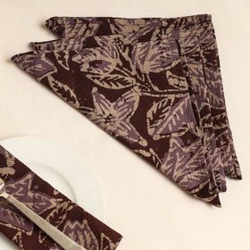 Set of 4 - Maroon Hand Batik Printed Cotton Table Napkins