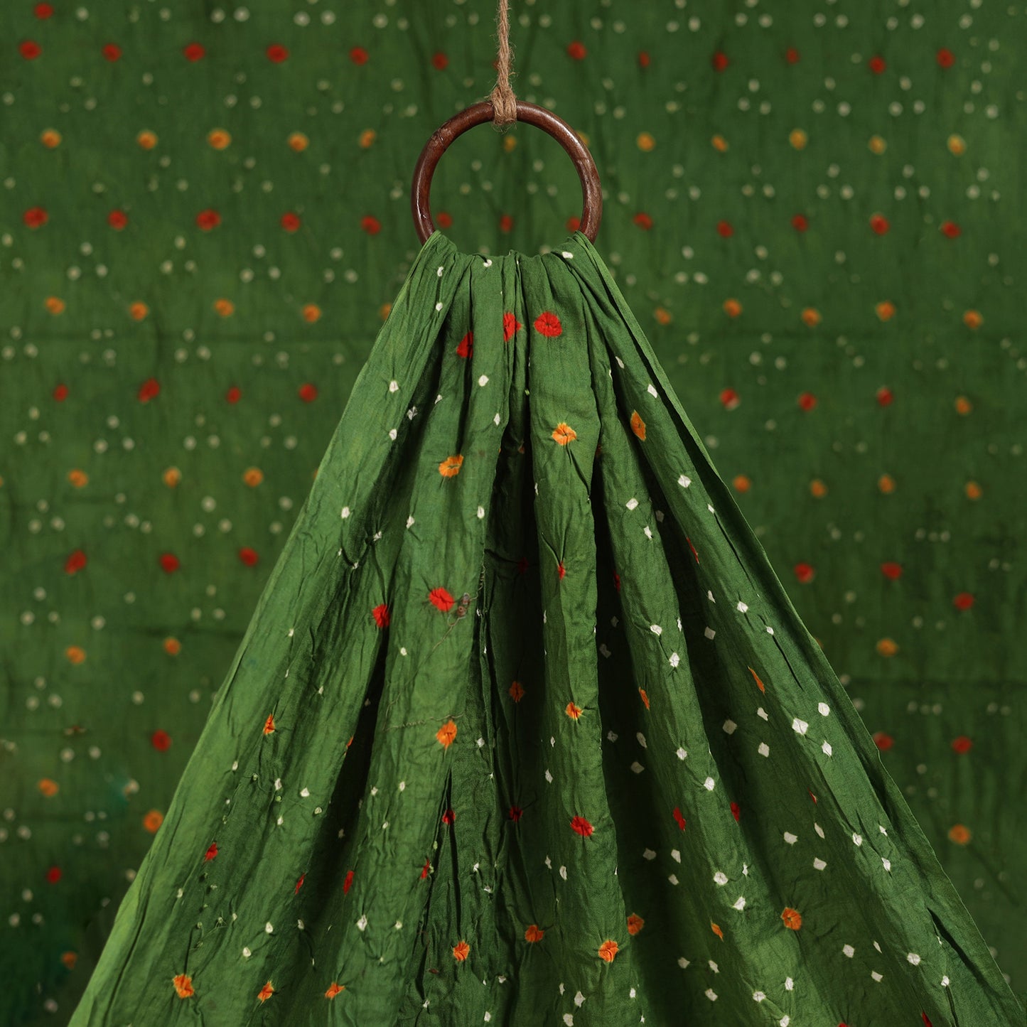 Green - Kutch Tie-Dye Cotton Bandhani Fabric 03