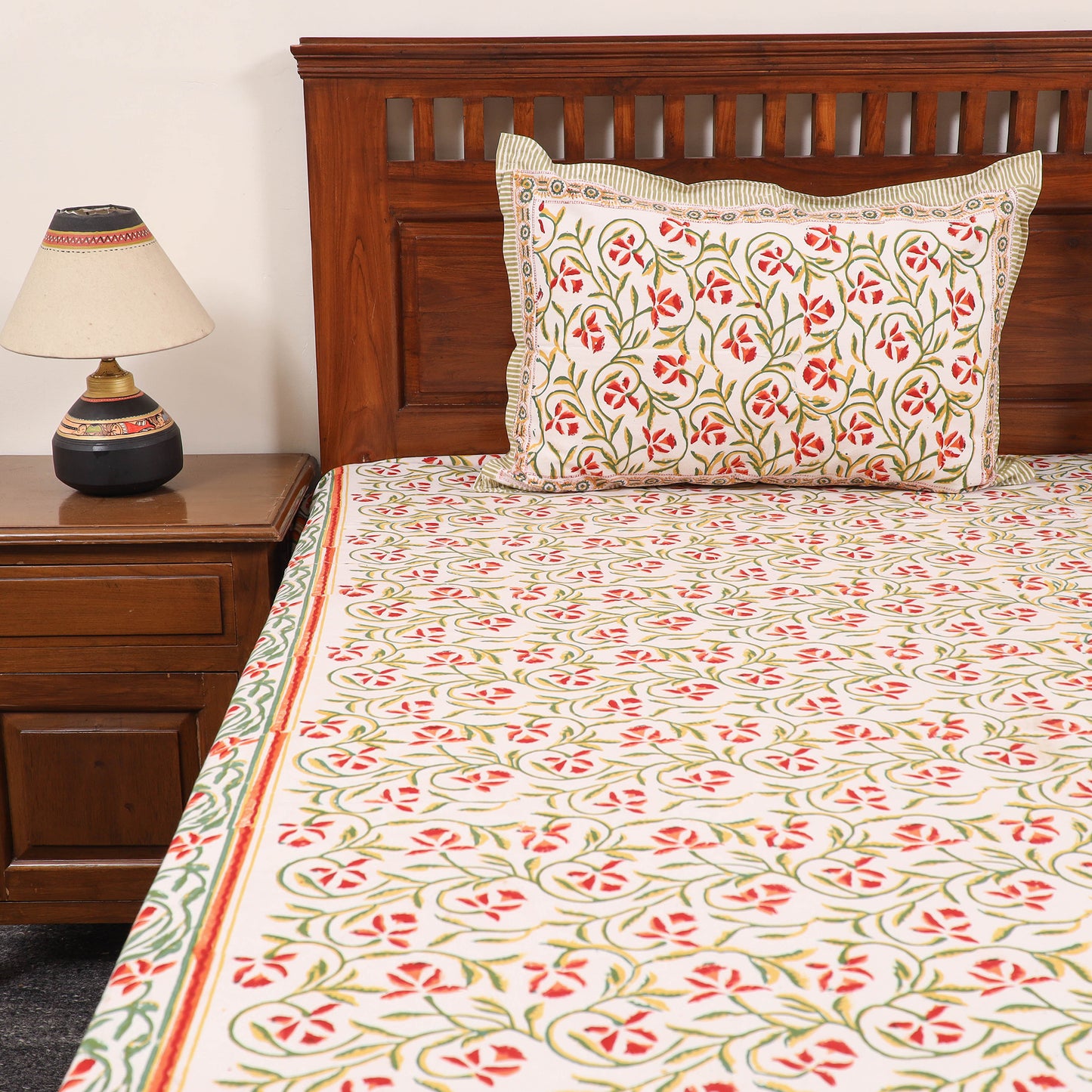 Multicolor - Pure Cotton Double Sanganeri Print Bed Cover Set 10