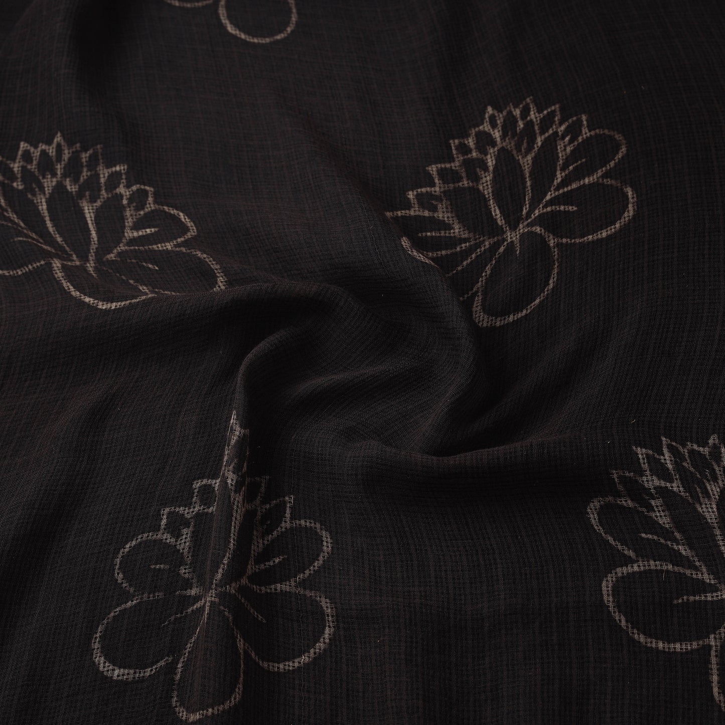 Brown - Akola Hand Block Print Kota Doria Cotton Fabric 02