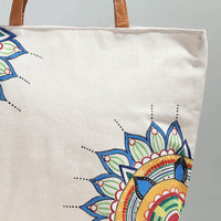 Beige - Mandala Art - Handpainted Canvas Cotton Shoulder Bag