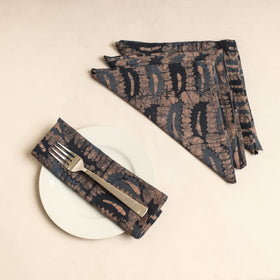  Brown Set of 4 - Hand Batik Printed Cotton Table Napkins