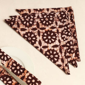 Set of 4 - Brown Hand Batik Printed Cotton Table Napkins