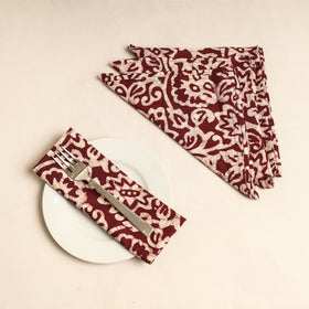 Set of 4 - Maroon Hand Batik Printed Cotton Table Napkins