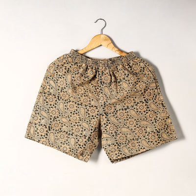 Beige - Kalamkari Block Printed Cotton Unisex Boxer/Shorts