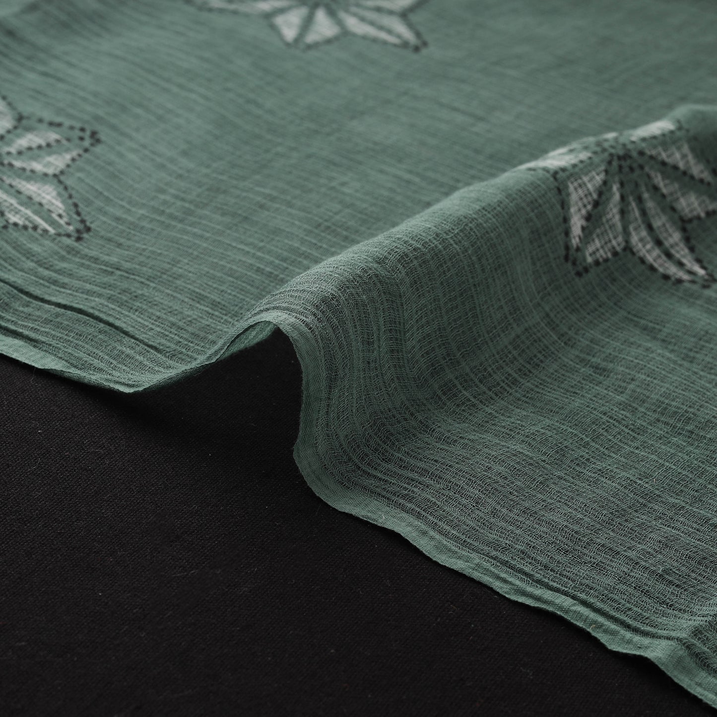 Green - Akola Hand Block Print Kota Doria Cotton Fabric 04