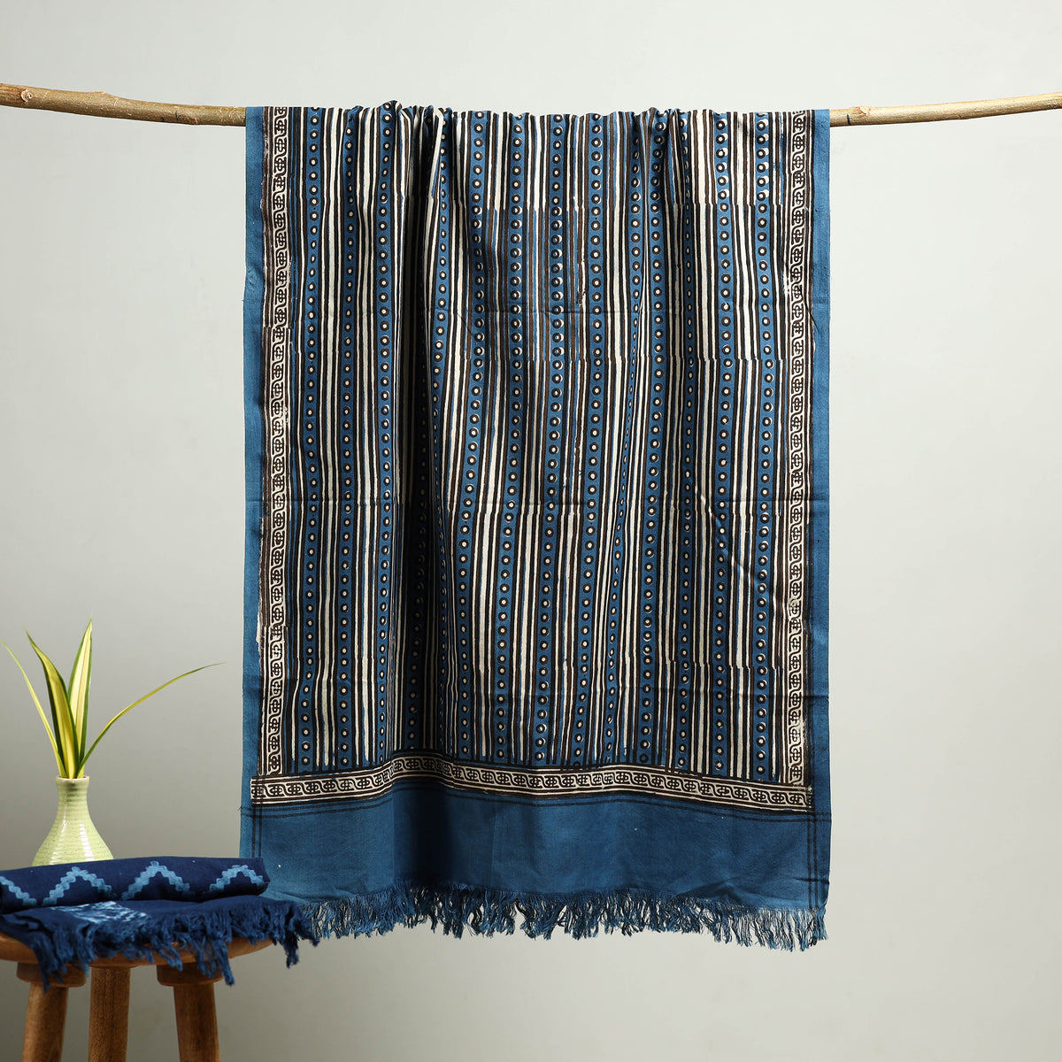 Blue - Pipad Block Printed Cotton Handloom Towel 23
