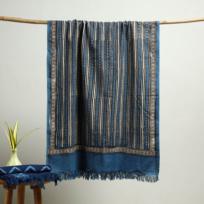 Blue - Pipad Block Printed Cotton Handloom Towel 23