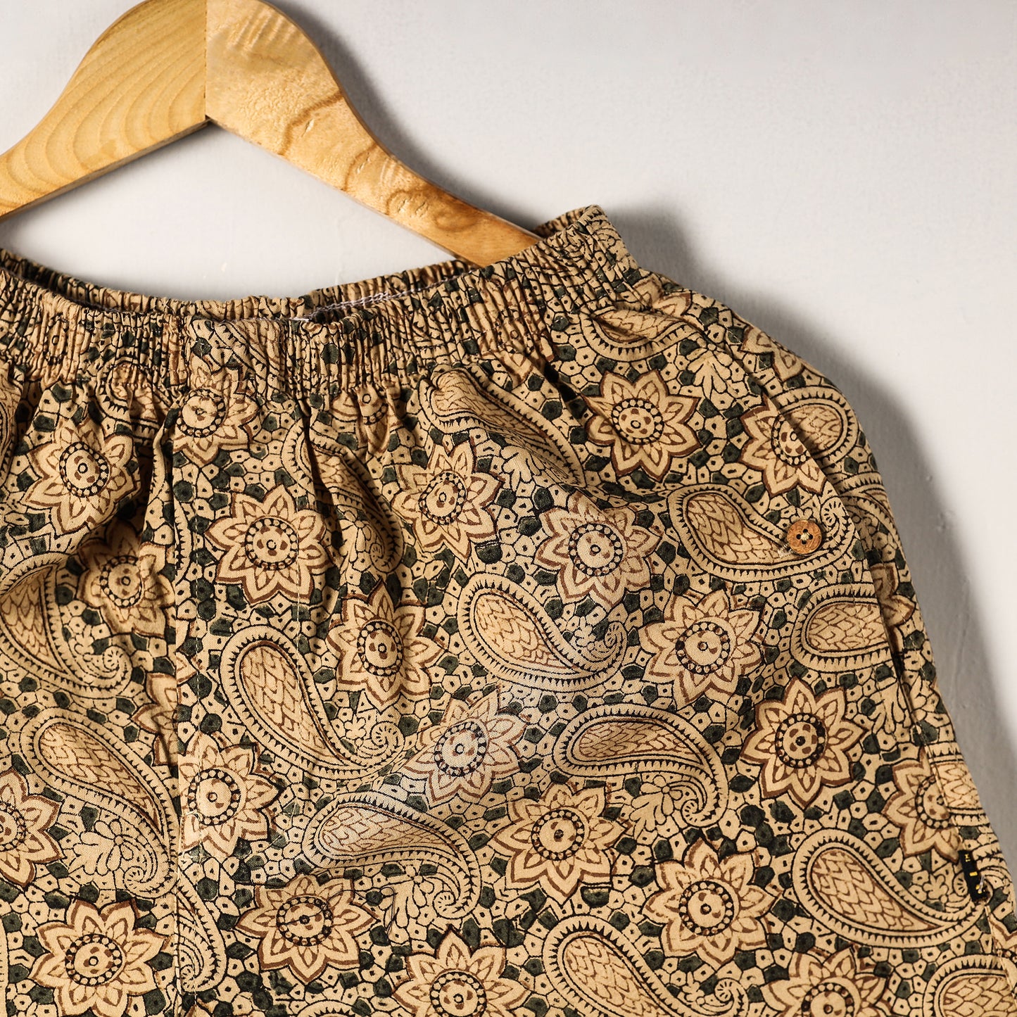 Beige - Kalamkari Block Printed Cotton Unisex Boxer/Shorts