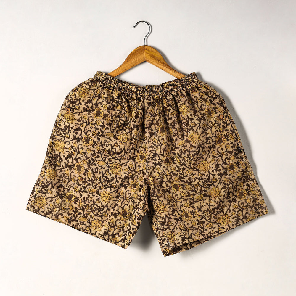 Beige - Bagru Block Printed Cotton Unisex Boxer/Shorts