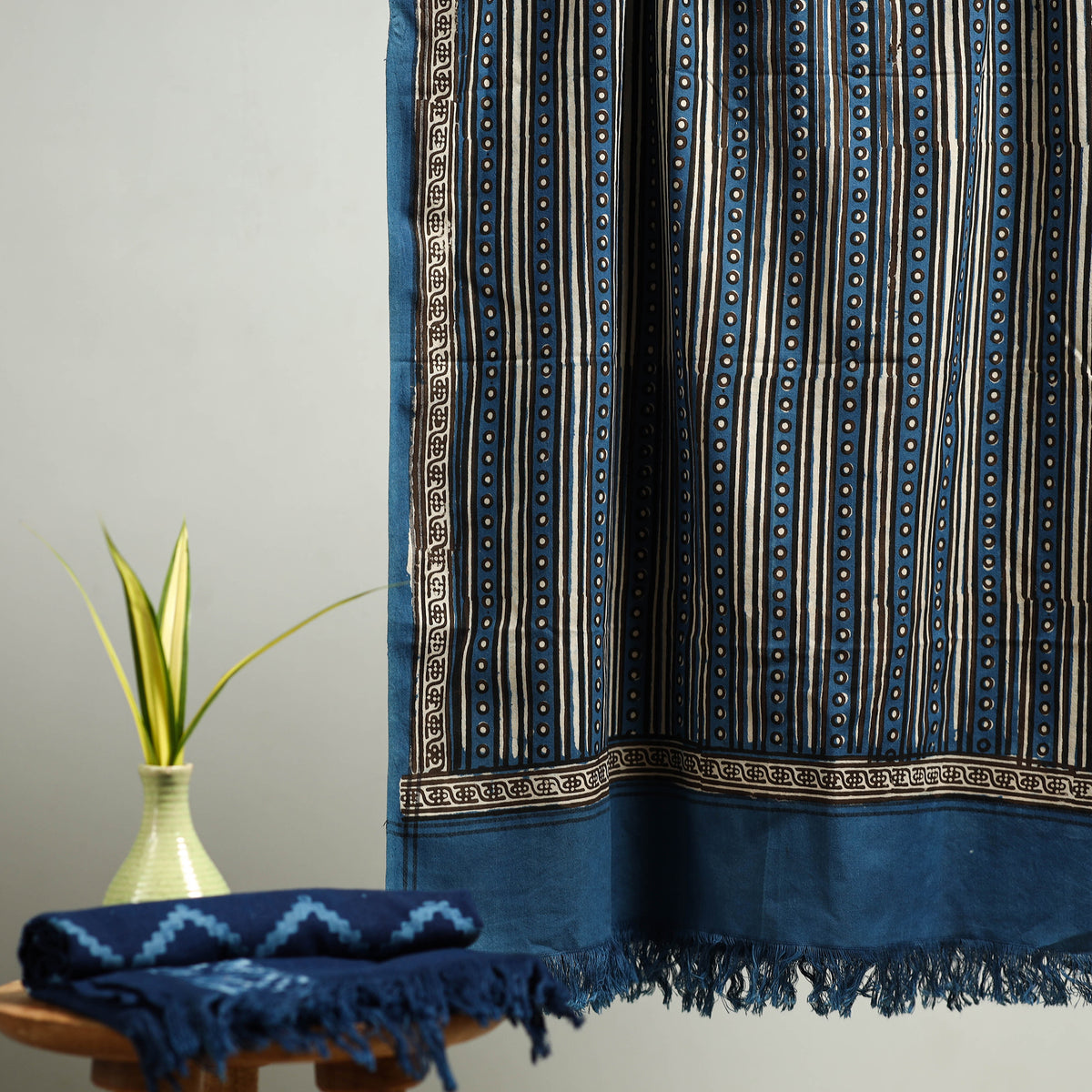 Blue - Pipad Block Printed Cotton Handloom Towel 23