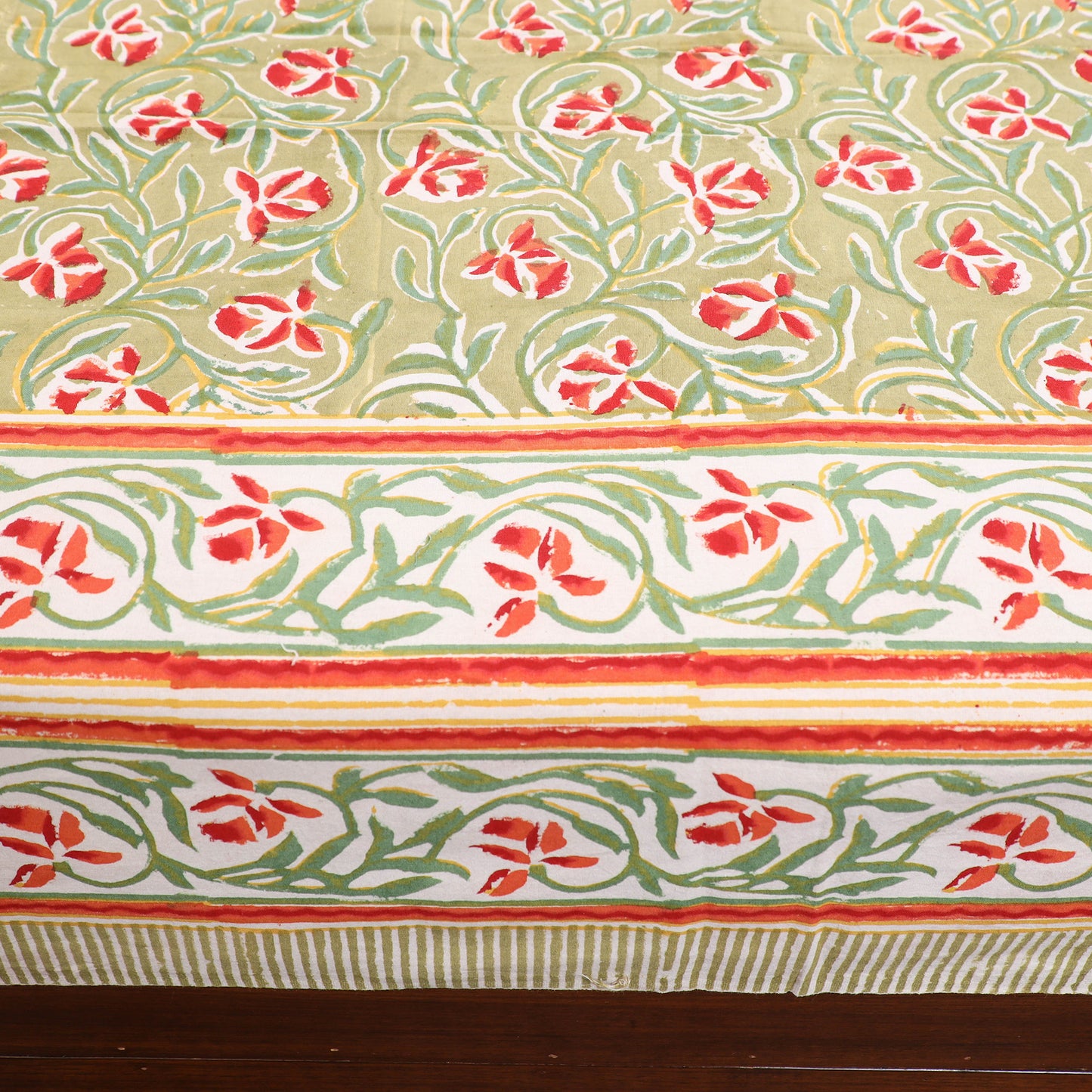 Green - Pure Cotton Double Sanganeri Print Bed Cover Set 11