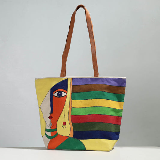 Multicolor - Modern Art - Handpainted Canvas Cotton Shoulder Bag