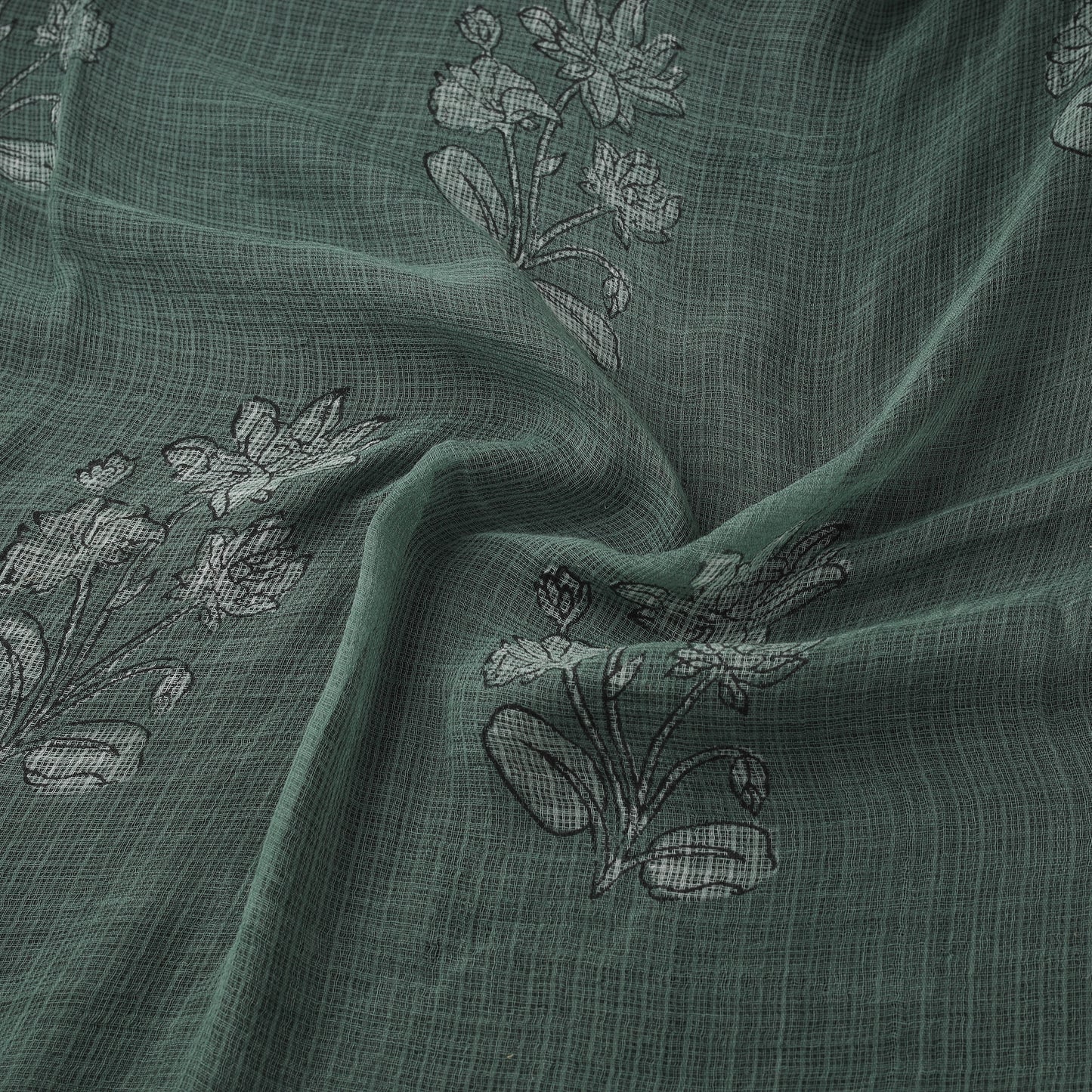 Green - Akola Hand Block Print Kota Doria Cotton Fabric 06