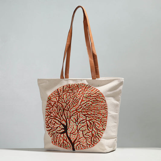 Tree of Life - Handpainted Canvas Cotton Shoulder Bag