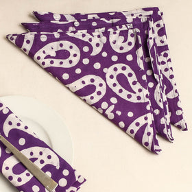 Set of 4 - Purple Hand Batik Printed Cotton Table Napkins
