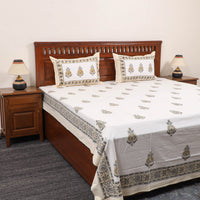 White - Pure Cotton Double Sanganeri Print Bed Cover Set 15