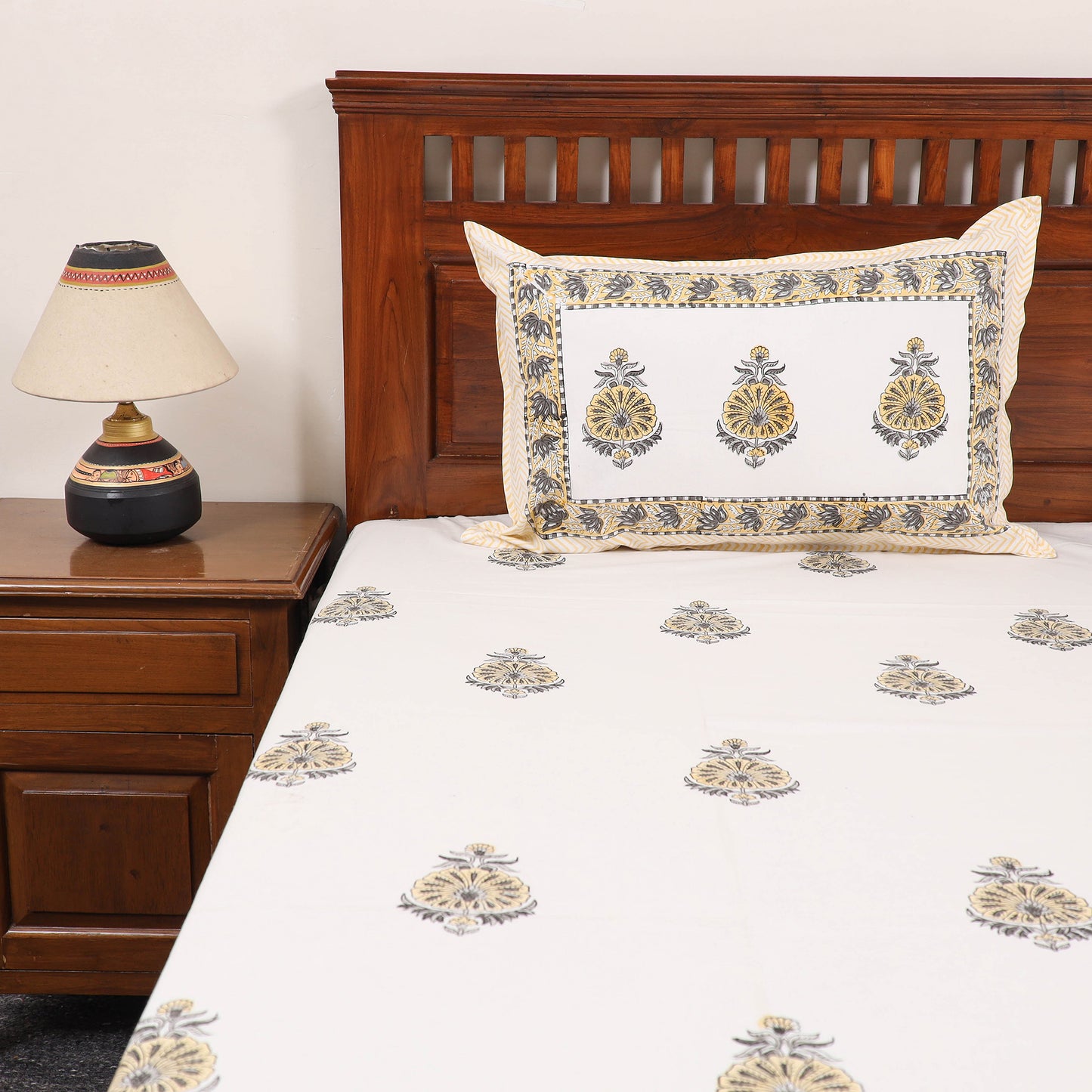 White - Pure Cotton Double Sanganeri Print Bed Cover Set 15