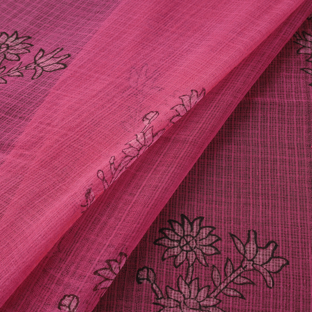 Pink - akola hand block print kota doria cotton fabric 11