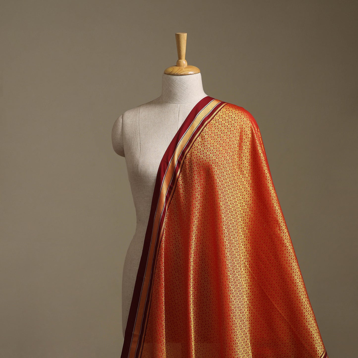 Orange - Karnataka Weave Cotton Khun Fabric 03