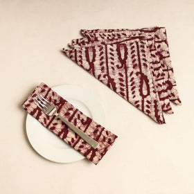 Set of 4 - Brown Hand Batik Printed Cotton Table Napkins