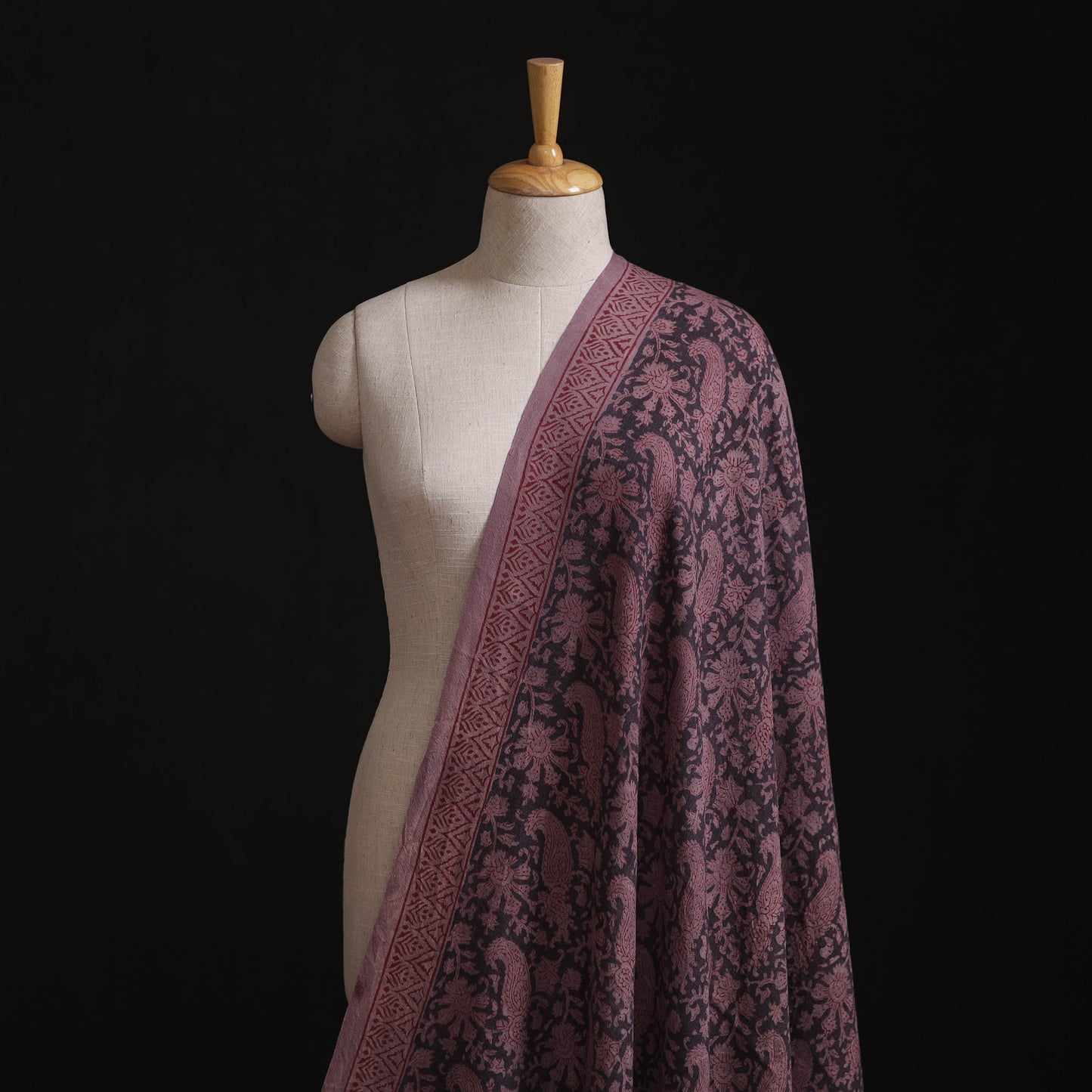 Bagh Hand Block Print Pure Handwoven Merino Wool Natural Dyed Fabric 13