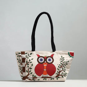  Off White Owl Canvas Cotton Handpainted Shoulder Bag