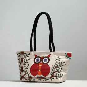  Off White Owl Canvas Cotton Handpainted Shoulder Bag