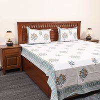 White - Pure Cotton Double Sanganeri Print Bed Cover Set 16