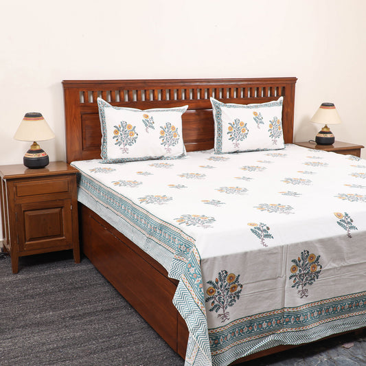 White - Pure Cotton Double Sanganeri Print Bed Cover Set 16