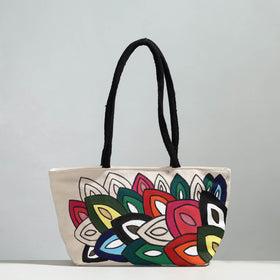 Multicolor Leaves Canvas Cotton Handpainted Shoulder Bag
