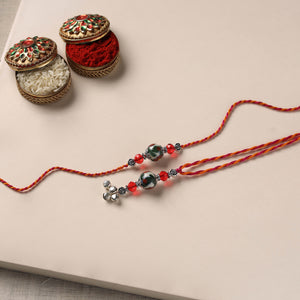 Red - Handmade Blue Pottery & GS Bead Work Rakhi Lumba Set 31