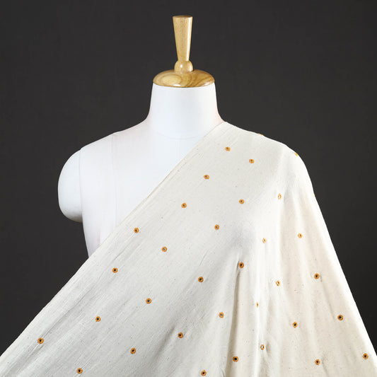 White - Organic Kala Cotton Handloom Mirror Work Fabric 02
