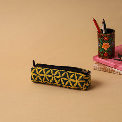 Yellow Handmade Quilted Cotton Pencil Pouch