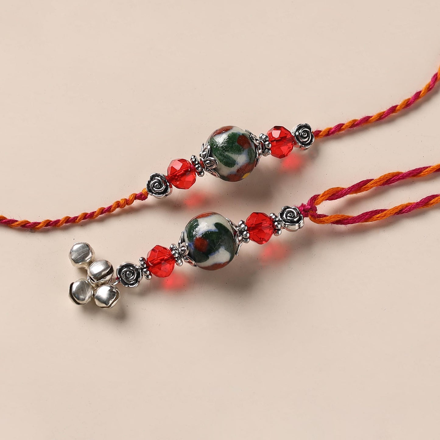 Handmade Blue Pottery & GS Bead Work Rakhi Lumba Set 31