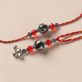 Handmade Blue Pottery & GS Bead Work Rakhi Lumba Set 31