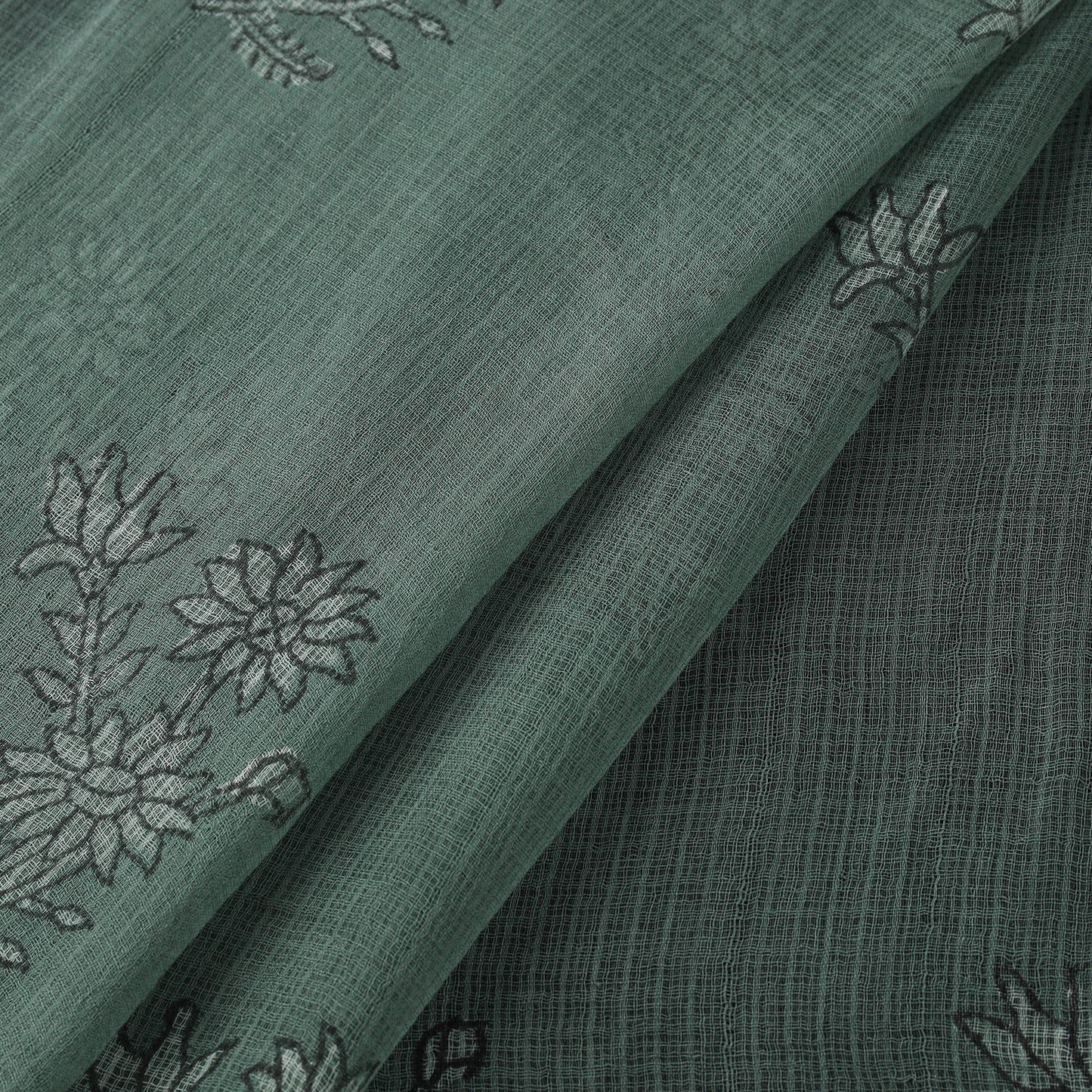 Green - Akola Hand Block Print Kota Doria Cotton Fabric 16